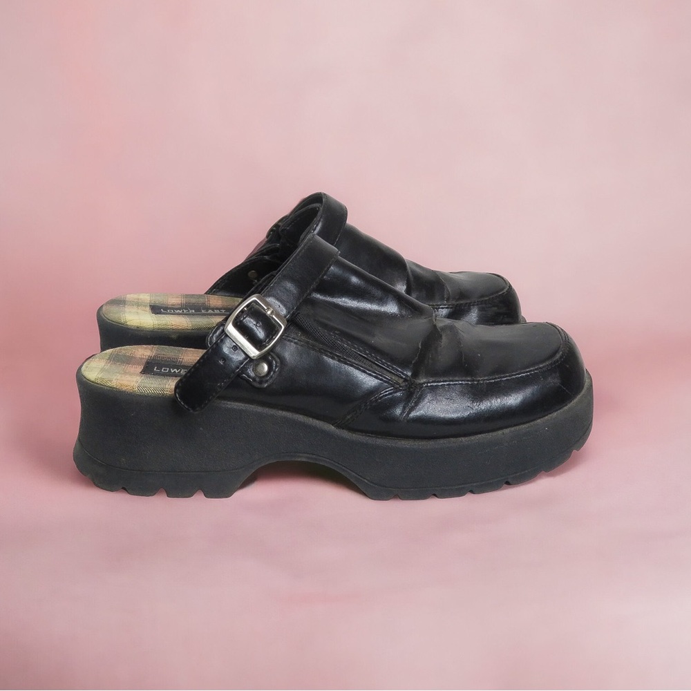 90s School Girl Academia Chunky Leather Slip On Loafers | Vintage Y2K Grunge